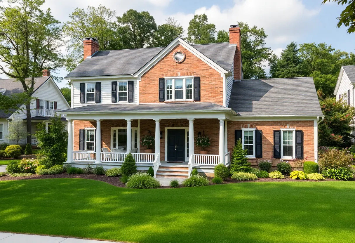 Colonial-style home surrounded by gardens in Williamsville