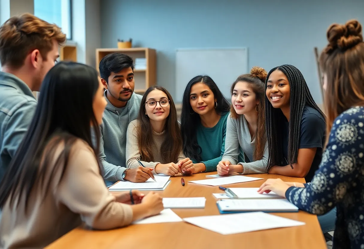 High school students participating in a college application workshop