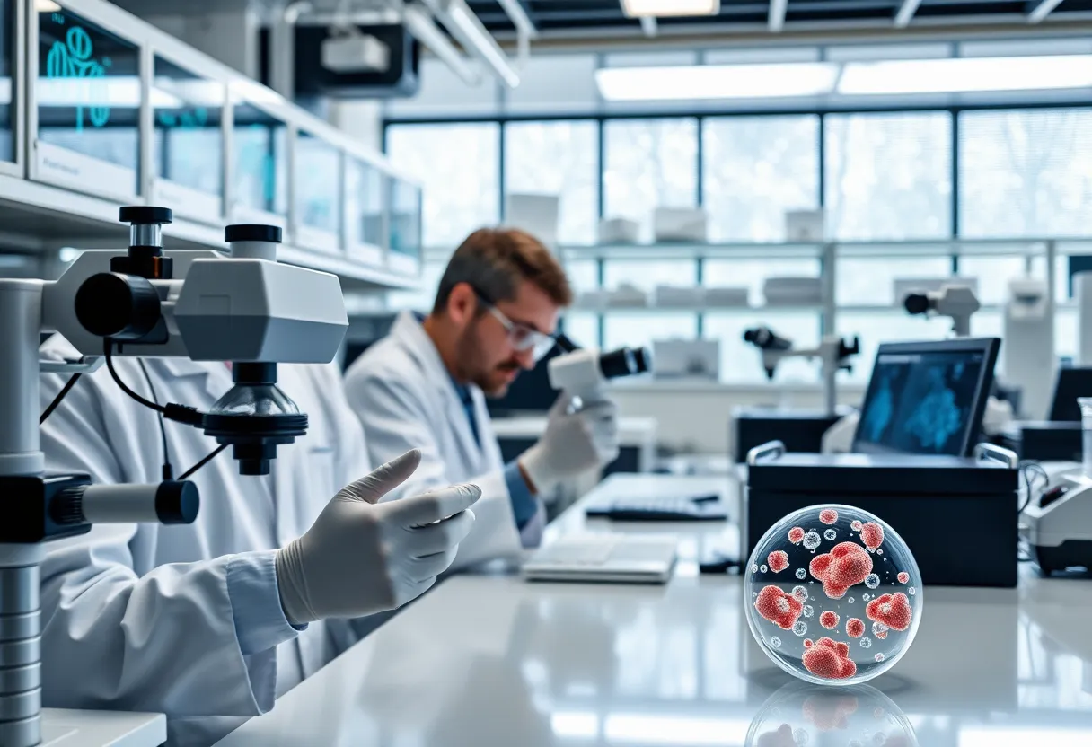 Scientists conducting research on protein-RNA droplets in a lab