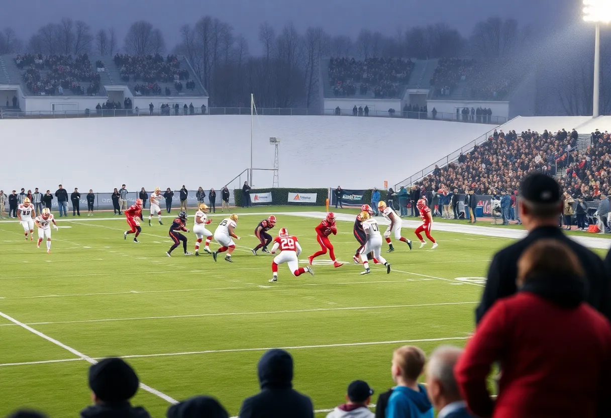 University at Buffalo football players on the field during a game