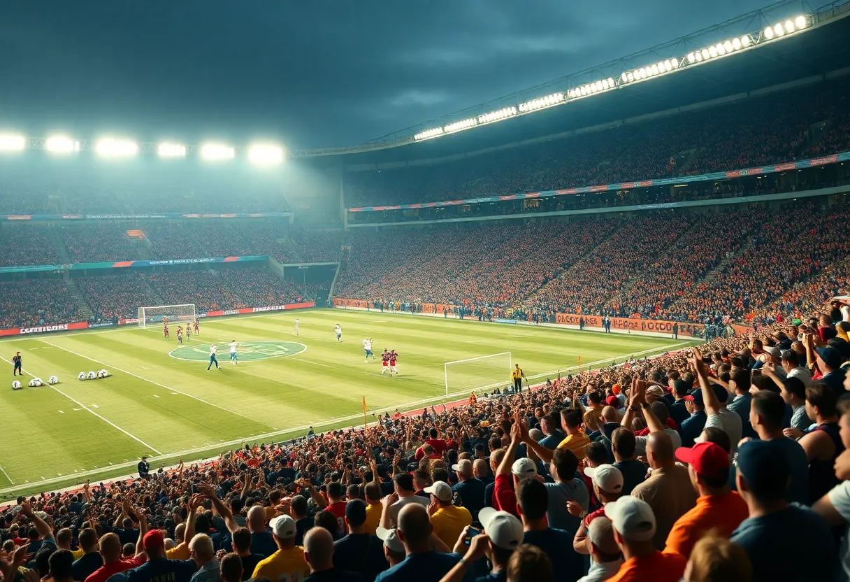 UB Football team celebrating their comeback victory at UB Stadium.