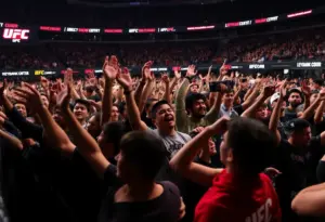 Fans enjoying a thrilling UFC event at KeyBank Center in Buffalo