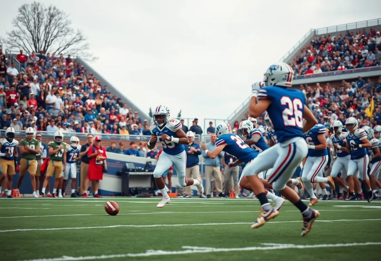 Union College football team celebrating a touchdown on the field
