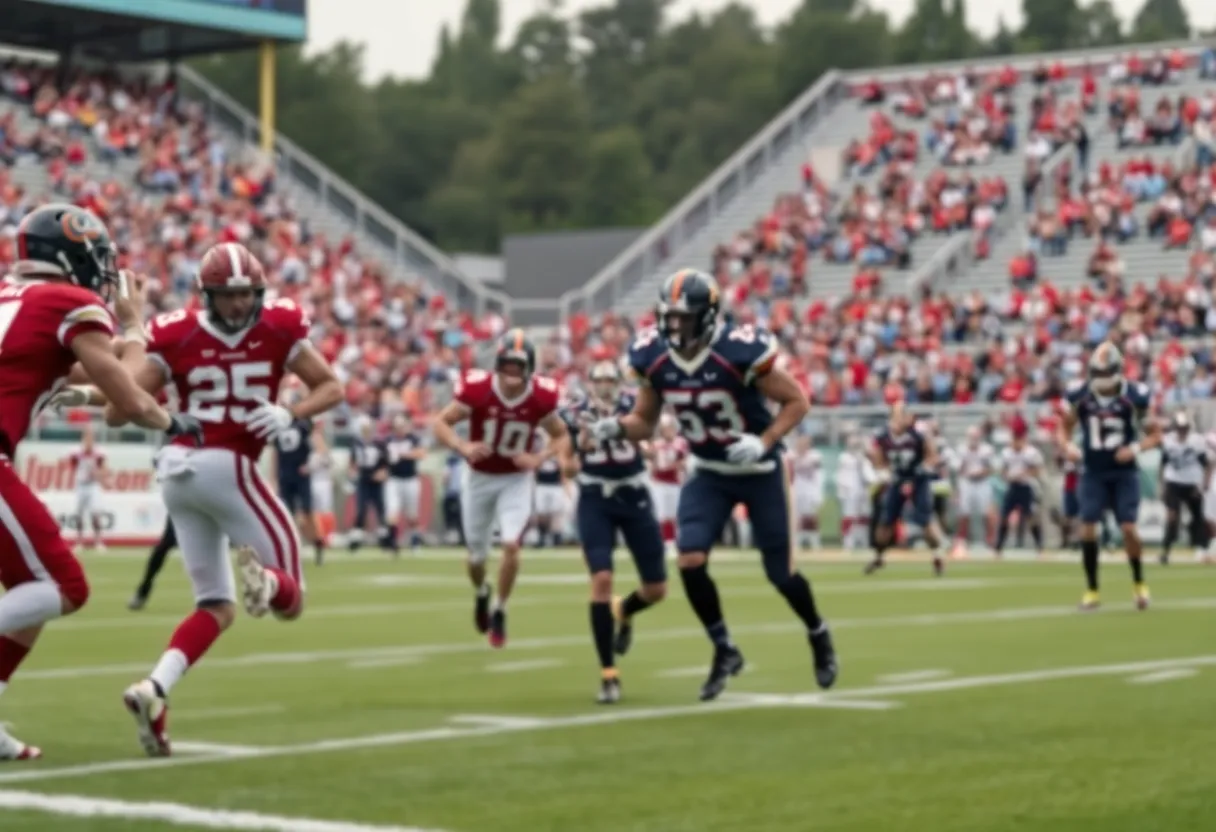 Union College football players celebrating a touchdown during a game.
