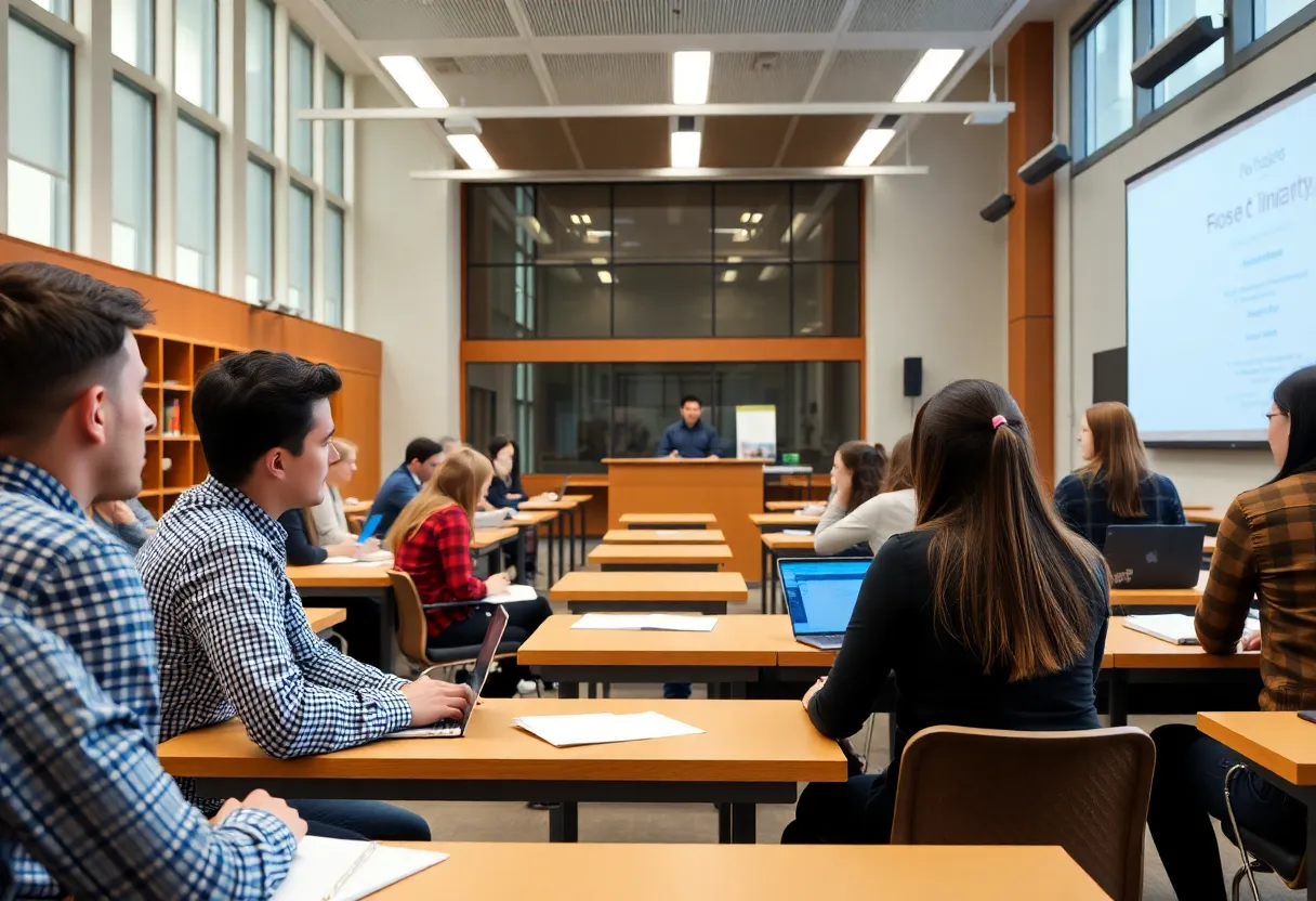 Students discussing financial integrity at the University at Buffalo