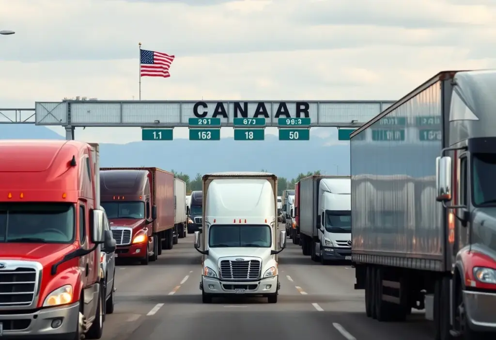 Trucks crossing the Peace Bridge between Buffalo and Canada
