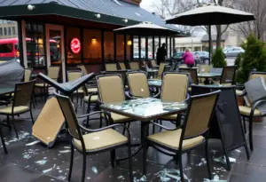 Damage to outdoor patio furniture at The Terrace at Delaware Park restaurant in Buffalo, NY.