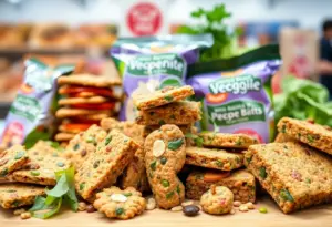 Display of veggie-infused baked snacks at the Buffalo Food Expo