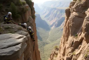 Emergency responders rescuing a car from a cliff near Buffalo Creek