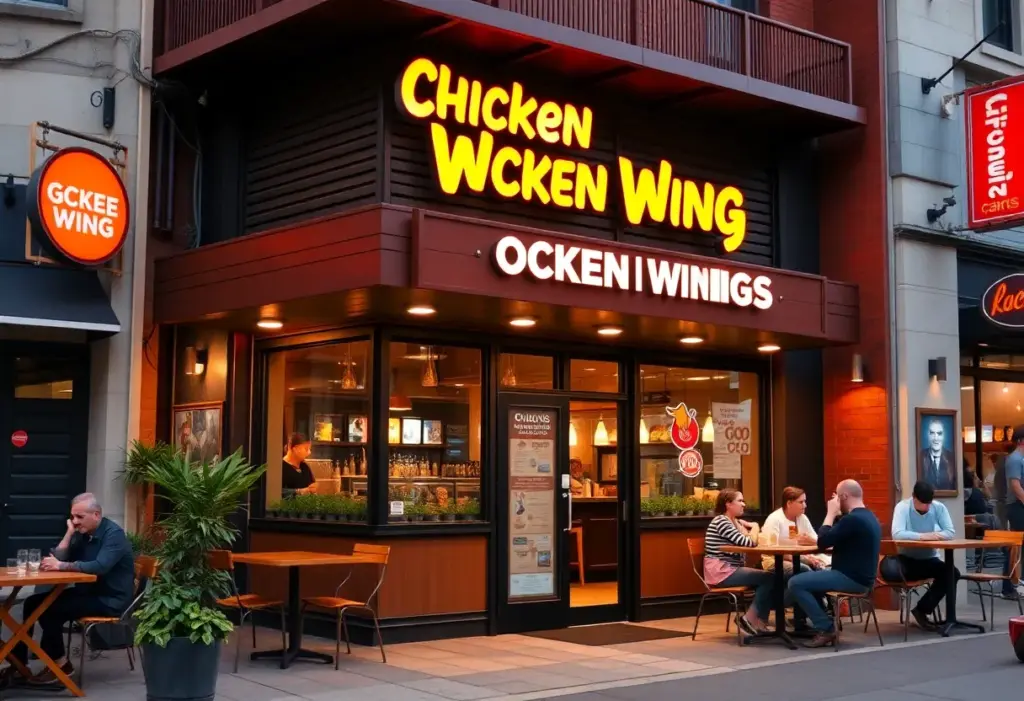 Wing Haven restaurant in Buffalo's Elmwood Village with patrons enjoying food outside.