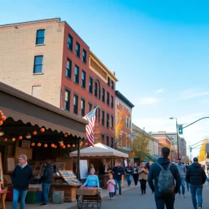 Vibrant street scene illustrating Buffalo's cultural community with local art displays and food markets.