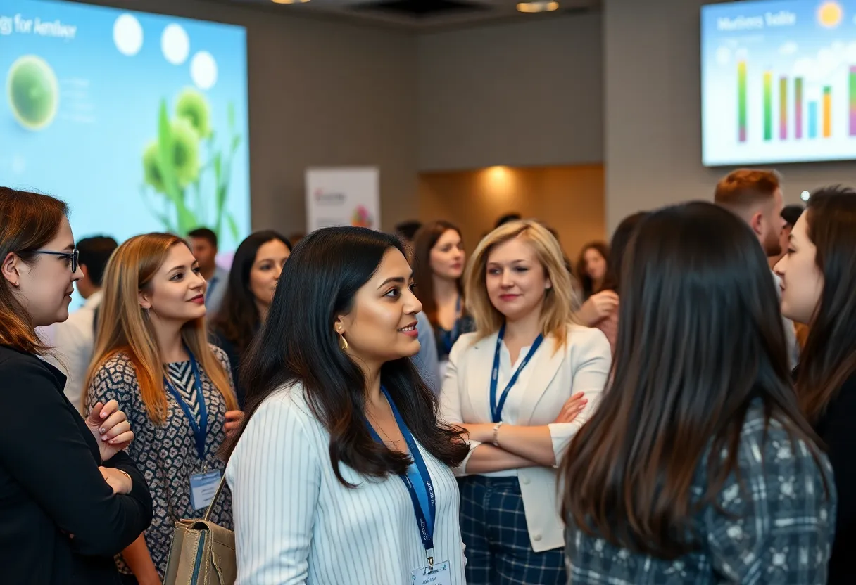 Women entrepreneurs networking at a national venture summit focused on sustainable energy.